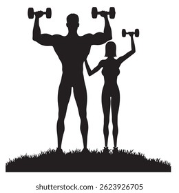 exercise man and woman vector silhouette 
