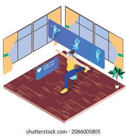 Exercise in metaverse world at home isometric 3d vector concept for banner, website, illustration, landing page, flyer, etc.