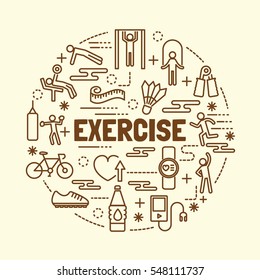 exercise minimal thin line icons set, vector illustration design elements