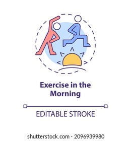 Exercise in morning concept icon. Workout for healthy lifestyle abstract idea thin line illustration. Isolated outline drawing. Editable stroke. Roboto-Medium, Myriad Pro-Bold fonts used