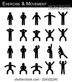 Exercise and Movement ( move step by step, simple flat stick man vector, Medical , Science and Healthcare concept ) ( black and white style )