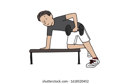 Exercise: muscle training: one-hand row wing men