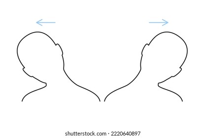 Ejercicio en músculos de estiramiento del cuello, cabeza inclinada, signo de línea. Gimnasia activa, extensión lateral para el síndrome del dolor durante la ruptura. Yoga saludable y relajación. Ilustración del contorno del vector