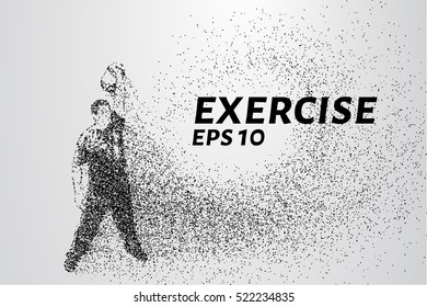 Exercise of the particles. The lifter consists of circles and points. Vector illustration.