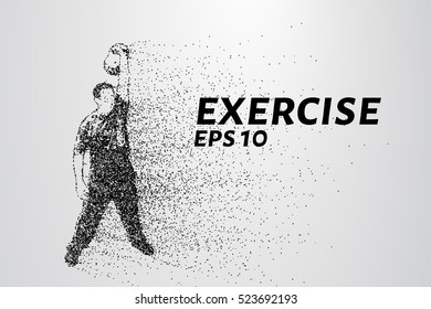 Exercise of the particles. The lifter consists of circles and points. Vector illustration.