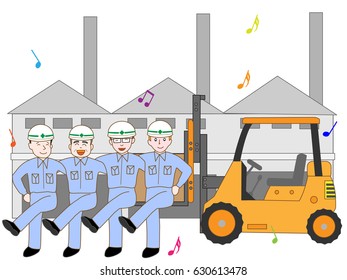 The exercise of people working in a factory.