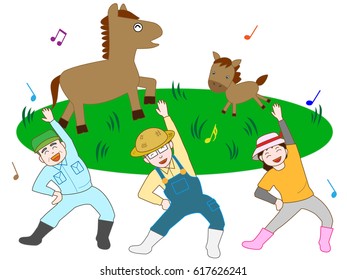 The exercise of people working at a ranch.