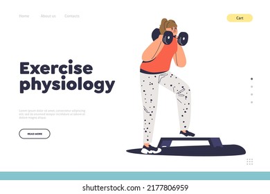 Üben Sie physiologische Konzept der Landung Seite mit Frauen Ausbildung in Fitnessstudio. Weibliche Workout mit Hantel tun cardio Schritt. Junge Sportmädchen-Fitness. Gesundheit und Wellness. Cartoon-Flavektor-Vektorgrafik