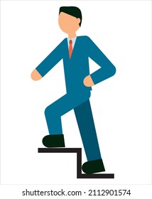 Exercise: A pictogram of a male office worker climbing stairs, an avatar-like illustration.
