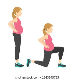 Exercise for pregnant woman. Sport during pregnancy. Idea of active and healthy lifestyle. Lunges. Isolated vector illustration in cartoon style