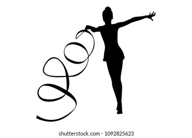 exercise with ribbon rhythmic gymnastics girl black silhouette