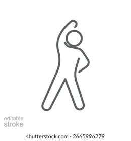 Exercise routine and fitness icon. Simple outline style. Stretching, physical, warm, activity, exercise, aerobic, gym, training concept. Thin line symbol. Vector isolated design editable stroke