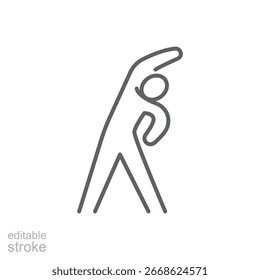 Exercise routine and fitness icon. Simple outline style. Stretching, physical, warm, activity, exercise, aerobic, gym, training concept. Thin line symbol. Vector isolated design editable stroke