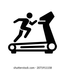 Exercise, running, treadmill icon. Black vector graphics.