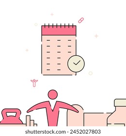 Exercise Schedule filled line vector icon, simple illustration, related bottom border.