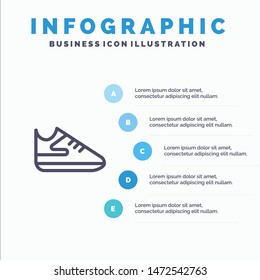 Exercise, Shoes, Sports Line icon with 5 steps presentation infographics Background