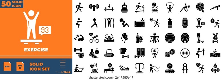 Exercise Solid Editable Icons set. Vector illustration in modern thin solid style of exercise icons: trophy, competition, medal, etc