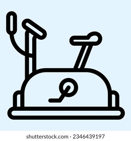 Exercise sport bike line icon. Fitness stationary device for calorie burning. Horeca vector design concept, outline style pictogram on white use for and app. Eps 10.