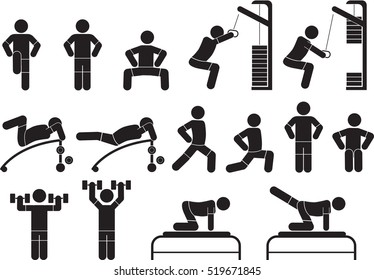 exercise and sport training icon set