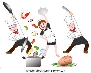 Exercise of the staff working at a restaurant.