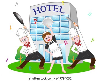 Exercise of the staff working at the restaurant of the hotel.