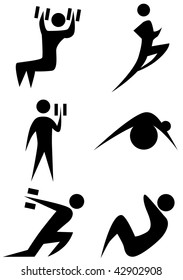 Exercise stick figure icon set isolated on a white background.