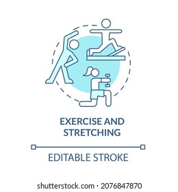 Exercise and stretching blue concept icon. Risk of arthritis reduction abstract idea thin line illustration. Prevent joints diseases. Vector isolated outline color drawing. Editable stroke