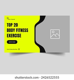 Exercise training tips and tricks video tutorial thumbnail banner design, body fitness techniques video cover banner design, fully editable vector eps 10 file format