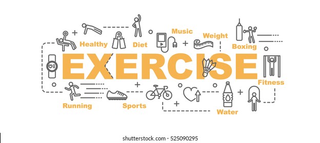 exercise vector banner design concept, flat style with thin line art exercise icons on white background