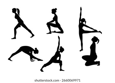exercise vector set, meditation, silhouettes, yoga pose