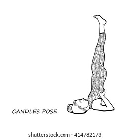 Exercise wear vector illustration. Leotard for yoga practice. Print "flames".  Woman in candles pose. White background, monochrome linear graphic. Easy to scale.Isolated.