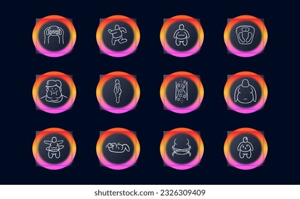 Exercise for Weight Loss Icon. Obesity, fast food, circulatory problems, scales, weight loss, workouts, diets. Neomorphism style. Vector line icon