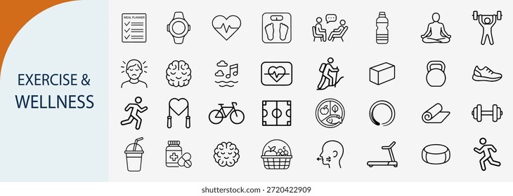Conjunto de iconos de ejercicio y bienestar para un estilo de vida saludable