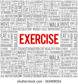 EXERCISE word cloud background, health concept