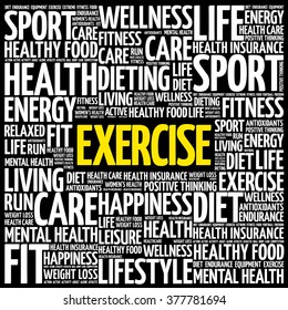EXERCISE word cloud background, health concept