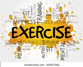EXERCISE word cloud collage, health concept background