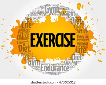 EXERCISE word cloud collage, health concept background