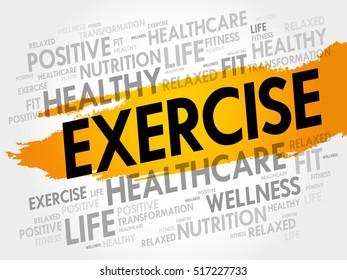 EXERCISE word cloud collage, health concept background