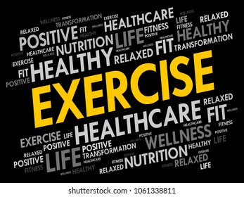 EXERCISE word cloud, fitness, sport, health concept