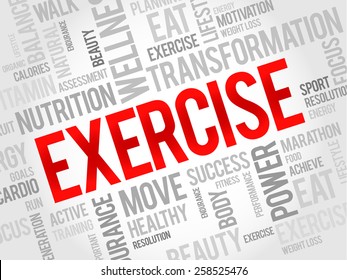 EXERCISE word cloud, fitness, sport, health concept