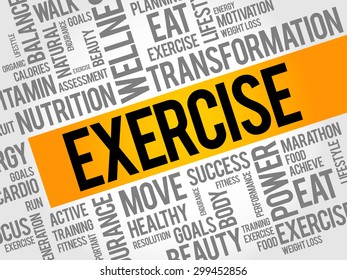 EXERCISE word cloud, fitness, sport, health concept