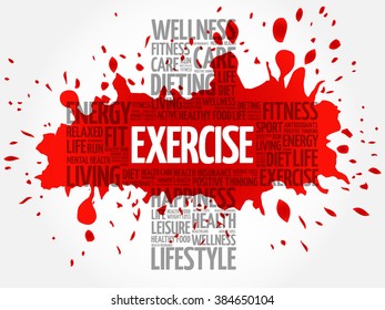 EXERCISE word cloud, health cross concept