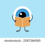 Exercise, workout with dumbbell for eyes, cute character. Training eye muscles. Train your eyesight. Vector cartoon illustration