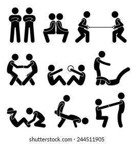 Exercise Workout With A Partner Stick Figure Pictogram Icons