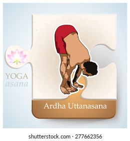 Exercise of yoga practice, yoga postures or yoga positions: Asana - Ardha Uttanasana