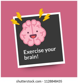 Exercise you brain Poster Design with Brain Cartoon Vector Illustration 