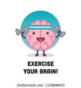 Exercise you brain Poster Design with Brain Cartoon Vector Illustration 