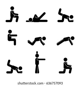 Exercises body workout stretching man stick figure. Healthy life style vector pictogram
