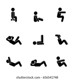 Exercises body workout stretching man stick figure. Healthy life style vector illustration pictogram
