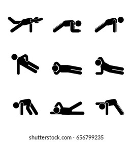 Exercises body workout stretching man stick figure. Healthy life style vector illustration pictogram
